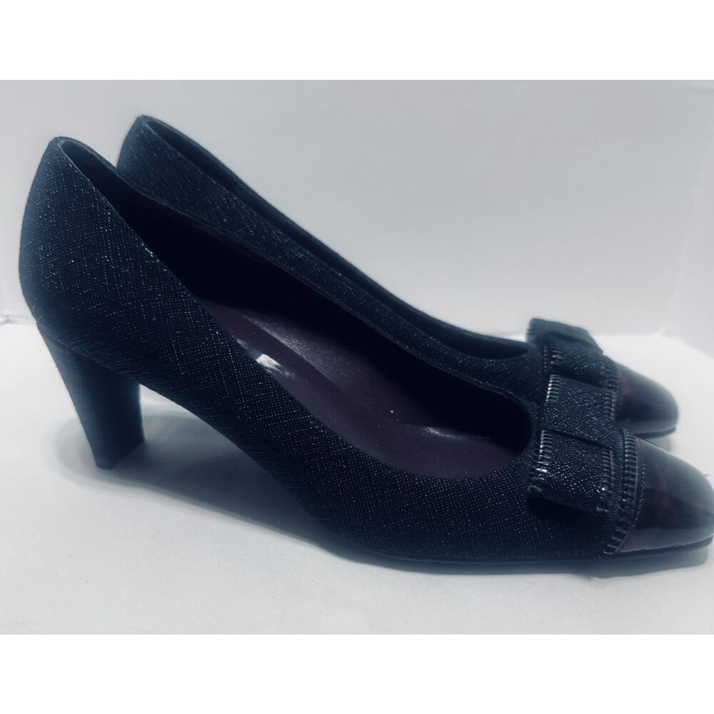 Stuart Weitzman Jazzbow Saffiano Pumps Heels Black / Tortoise shell Women's 4.5M